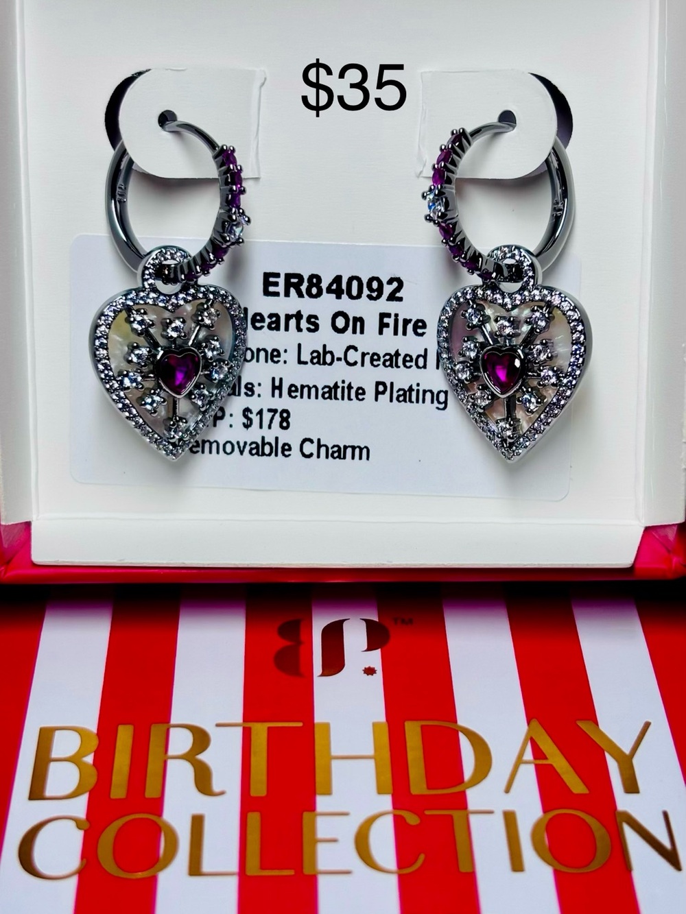 Hearts On Fire Hematite-Plated Heart Hoop Earrings in Purple